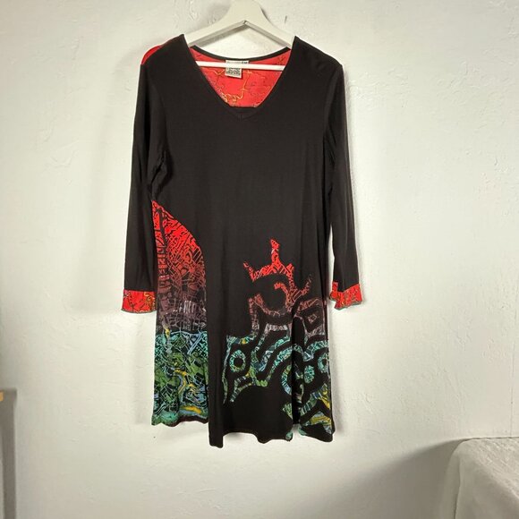 Parsley & Sage Womens V-Neck Black Abstract Print 3/4 Sleeve Tunic Top Medium - Picture 1 of 7